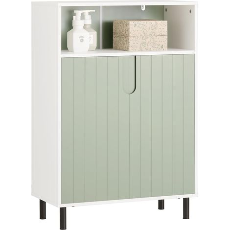 Sobuy – Meuble bas de salle de bain BZR138GR – Armoire toilette avec compartiment ouvert et 2 portes – Dimensions 60x30x87 cm – Panneaux E1 et pieds métal (1/5)