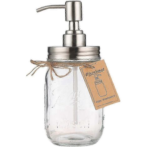 Distributeur de savon en bocal Mason en verre transparent avec pompe en acier inoxydable antirouille pour salle de bain et cuisine (1/5)