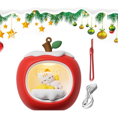 Veilleuse Enfant MG-A20 Pomme 3D Chat, Lumière Tactile Rechargeable USB-C, Déco Chambre Bébé ABS PVC 86x97mm Blanc Chaud (1/4)