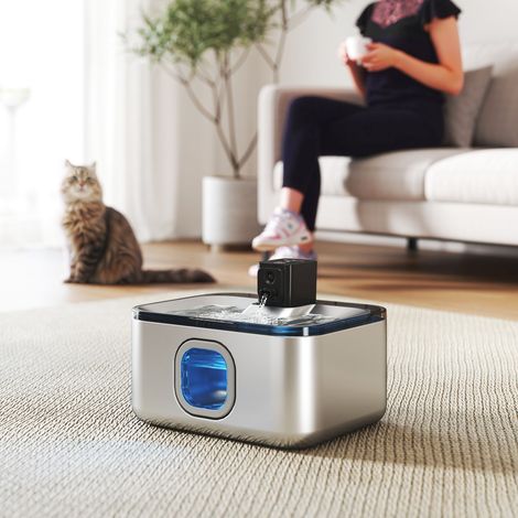 Design Fontaine à chat en acier inoxydable, buveur automatique 5L avec lumière LED, pompe super silencieuse et filtre argenté