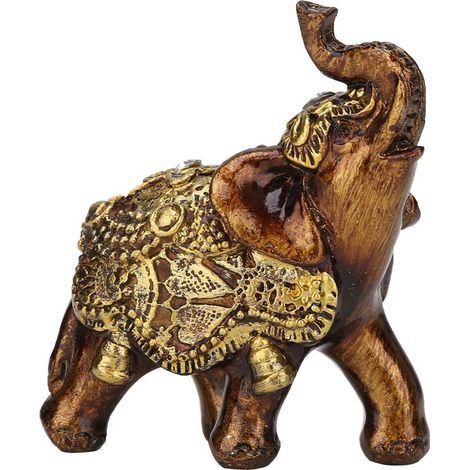 Elefant aus Kunstharz mit Holzmaserung, europäischer Stil, handgefertigte Golddekoration für TV-Ständer oder Zuhause. (1/5)