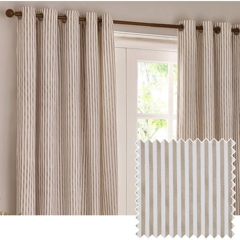 Paire De Rideaux à œillets – Rideaux Rayés Doublés De Coton Ultra Doux (Naturel - 117x137cm) (1/5)
