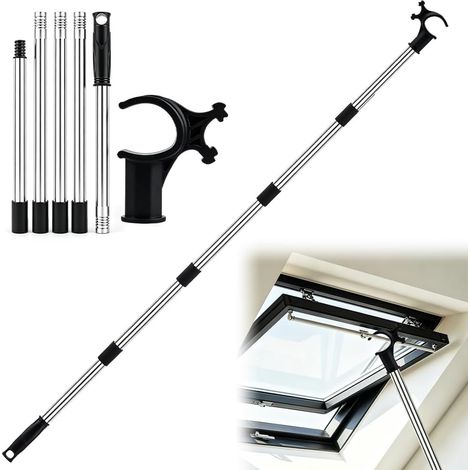 Canne Télescopique pour Stores et Fenêtres De Toit, 1,86m Perche Telescopique Conçu pour Contrôler Les Lucarnes avec Crochet Universel pour Fenêtres de Toit et Stores Enrouleurs (1/5)