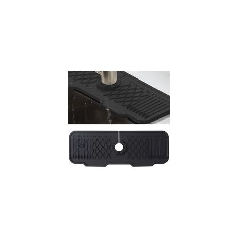 (Noir, 43 cm) Tapis de Robinet Silicone, Protection Anti-Éclaboussures pour Robinet d'Évier, Plateau Anti-Gouttes pour Poignée Robinets, Tapis d'Évier pour Comptoir de Cuisine et de Salle de Bain