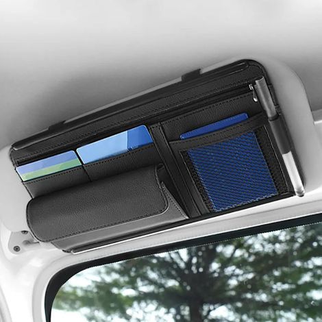 Car Glasses Holder, Sun Visor Organizer, Glasses Holder, Leather Car Storage Pouch (Black) (1/5)