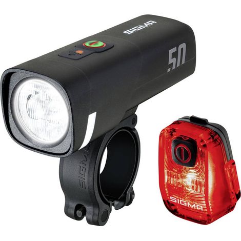 Sigma Kit d'éclairage de vélo Aura 50 / Hiro 10 Set Luminaire LED fonctionnant à pile à batterie noir (1/4)