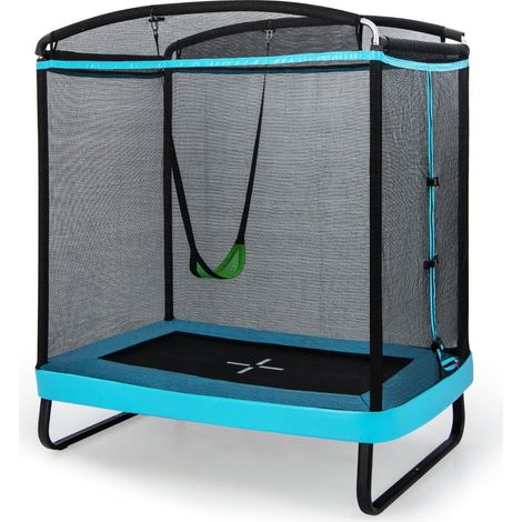 Cama elástica 2 en 1 con columpio desmontable 190 x 122 x 210 cm alto rendimiento metal galvanizado negro y azul 200020931