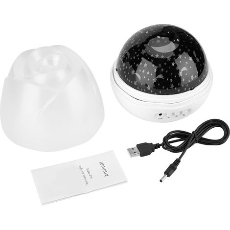 USB rechargeable rotatif LED projecteur musique veilleuse chambre bébé décor cadeau blanc (1/5)