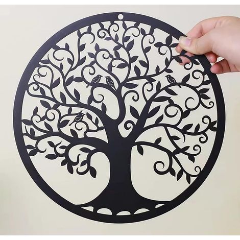RESACO Arbre de Vie Décoration Murale en Métal Arbre de Vie Plaque Murale Arbre de Vie 28 cm Décoration Murale Arbre de Vie pour Salle de Bain Cuisine Salon Intérieur Chambre Extérieur (Noir) (1/5)