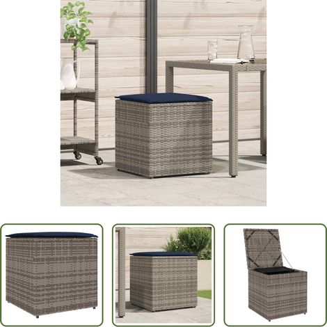 Außenbereich - Kissenbox mit Speicher Grau 50 x 50 x 50 cm Poly-Rattan (1/5)