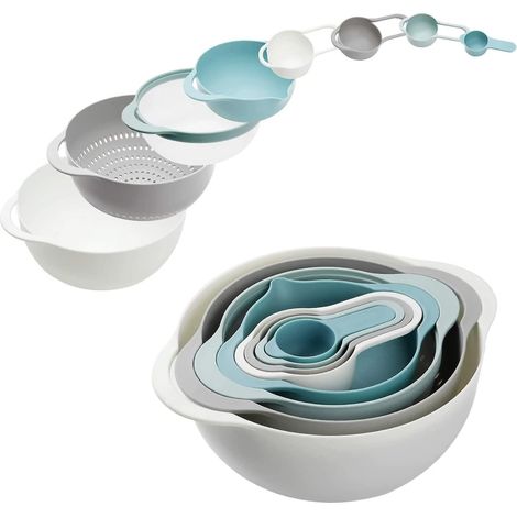 Bol À Mélanger - Ensemble De 8 Bols En Plastique Empilables - Avec Cuillères À Mesure, Passoire Et Tamis - Pour Cuisine Maison