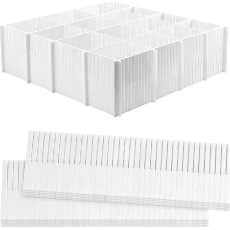 Lot de 20 séparateurs de tiroirs, en plastique, 32 x 7 cm, réglables, blancs, pour armoire, sous-vêtements, chaussettes (1/5)