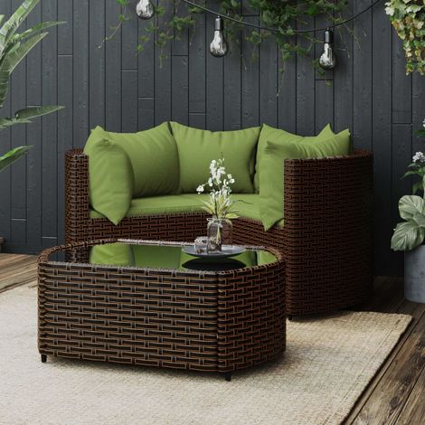 Vidaxl – Salon de jardin modulable 4 pcs – Résine tressée marron – Coussins épais – Table basse en verre trempé – Pour extérieur (1/5)