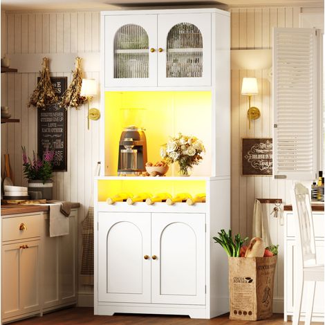 Hochbuffetschrank 180cm Weiß mit App-RGB-LED, gewölbte Glastüren, Weinregal & Anti-Kipp-Vorrichtung, verstellbare Einlegeböden (1/5)
