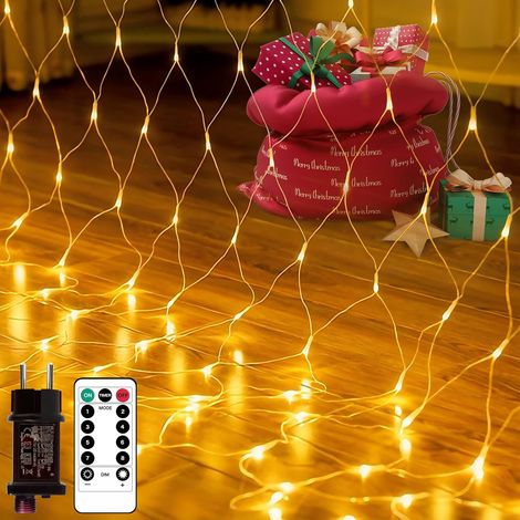 200 LED Guirlande Lumineuses Filet, 3m x 2m Filet Lumineux Extérieure, 8 Modes IP45 Étanche Avec Timer Guirlande Lumineuse Extérieure pour Jardin Patio Clôture, Blanc Chaud (1/5)