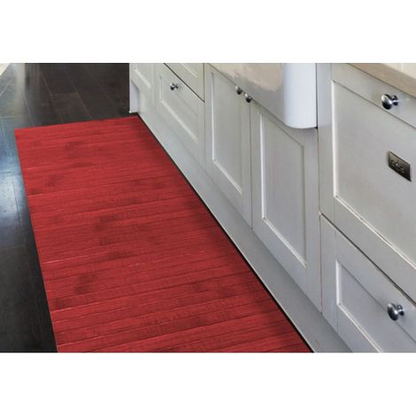 Tapis de cuisine en bois de bambou WOODY - rouge massif, antidérapant, facile à nettoyer Cm. 50x140 (1/5)