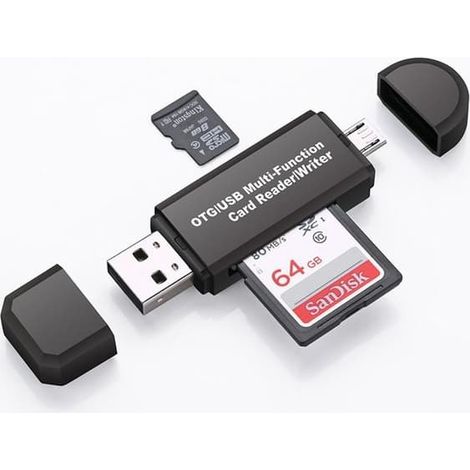 SABIR-Adaptateur USB pour carte SD et périphérique USB 2.0 OTG vers lecteur de carte SD compatible avec les cartes SDXC, MMC, RS-MMC et UHS-I. (1/5)