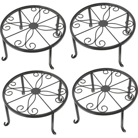 Lot de 4 supports en métal pour plantes d'intérieur et d'extérieur, Support pour pots de fleurs, Support court pour décoration de sol et de table