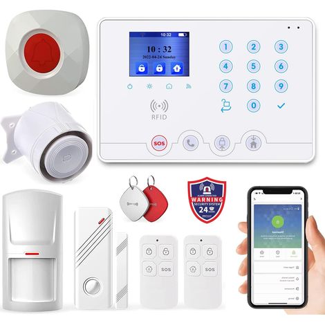 Alarme Maison, Système d'Alarme Domestique WiFi 4G/GSM sans Fil avec Sirène 120 DB (1/5)