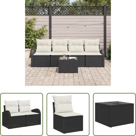 Terrassensofa - Garten-Sofa-Set mit Kissen mit Speicher 5 pcs Schwarz und Creme (1/5)