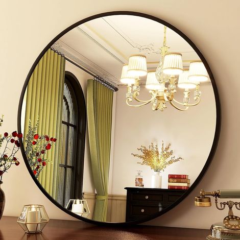 Miroir mural décoratif rond de 71 cm (28 po) avec cadre en aluminium (1/5)