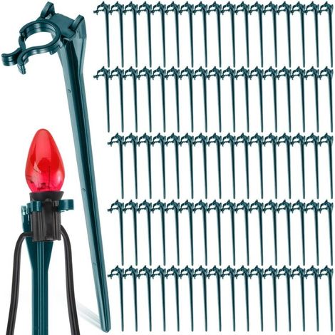 Piquets pour guirlandes lumineuses de Noël 7,5 pouces, universels, pour jardin, extérieur, pour guirlandes lumineuses de Noël, allées et allées (50, vert) (1/5)