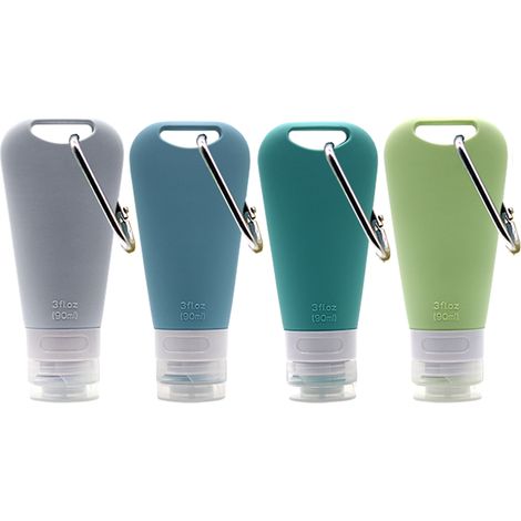 Flacon De Voyage En Silicone - 90 ml - Étanche - Squeeze - Avec Crochet De Suspension - Pour Shampooing Lotion Savon - Lot De 4 (1/5)