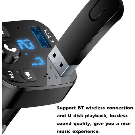 Lecteur MP3 de voiture BT Transmetteur FM sans fil Audio Stéréo Double port USB Support de chargeur Appel mains libres Lecteur Flash Affichage de la tension (1/5)