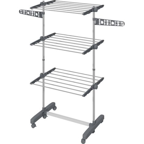 Séchoir à linge étendoir pliable ailes latérales utilisation intérieure et extérieure 3 niveaux 142 x 55 x 152 cm gris (1/5)