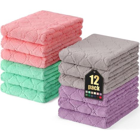 Chiffons microfibres absorbants et réutilisables, lot de 12, 25x50 cm, couleurs assorties (1/5)