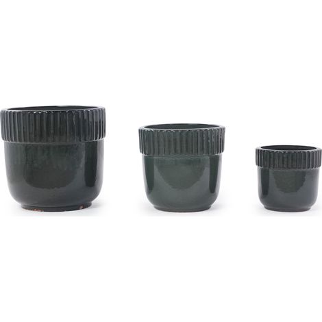 Maceta de cerámica artesanal Ø 30,5 cm verde oscuro brillante con ranura (1/5)
