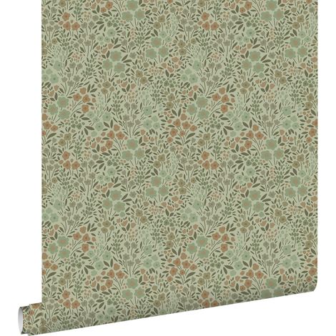 papier peint fleurs vert grisé - ESTAhome