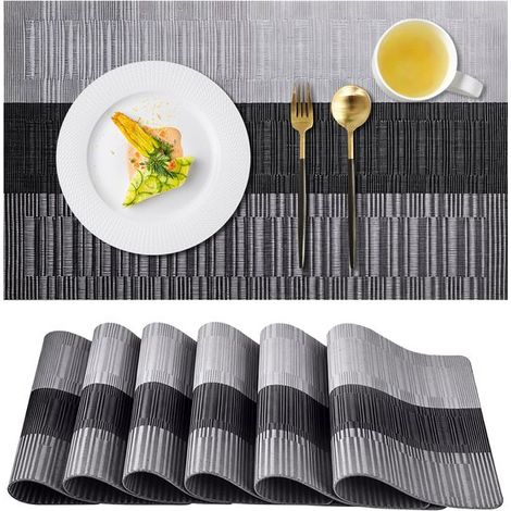 Juego de 6 manteles individuales de 30 x 45 cm, antideslizantes, impermeables y resistentes al aceite, fabricados en PVC resistente al calor (1/5)