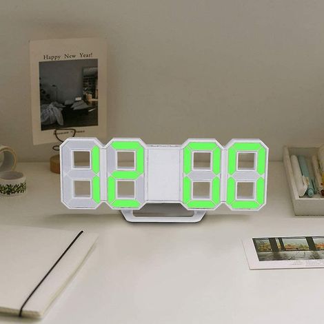 3D-LED-Digitalwanduhr, Schreibtisch-/Schlafzimmerwecker, 21,5 x 8,8 cm (Grün)