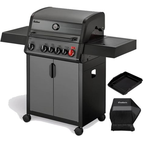 ENDERS BY FAVEX - Barbecue gaz 4 brûleurs Hyde 4 – TURBO ZONE™ 800 °C – Brûleur arrière & latéral – Plaque plancha fonte incluse – Grille SWITCH GRID™ – Housse incluse