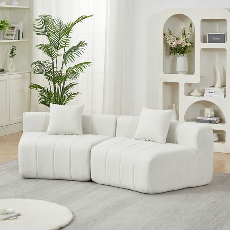 Modulares geschwungenes Chenille-Sofa in Beige 223 x 144,7 x 73,6 cm mit 2 Kissen OKMYHOME (1/5)