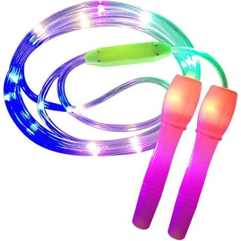Corde à sauter lumineuse LED, plastique, transparente/rose. Corde à sauter lumineuse et clignotante (2,5 mètres de long, 20 lumières). (1/5)