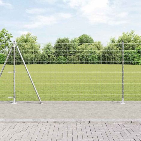 Zaun mit Pfosten Silber 1,2 x 10 m Stahl