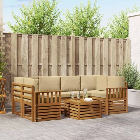 Outdoor-Sofagarnitur 7 pcs Natur und Beige Massivholz Akazie (1/5)