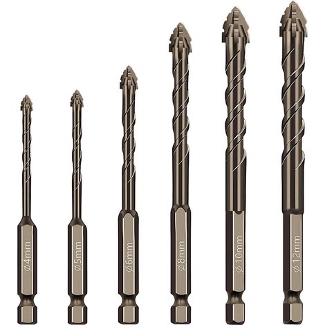 6PCS Foret Carrelage Foret Diamant Carrelage, Excentrique à Quatre Tranchants 4/5/6/8/10/12 mm Alliage d'Acier au Tungstène Utilisation Humide et Sèche pour Verre, Béton, Céramique, Métal, Bois (1/5)