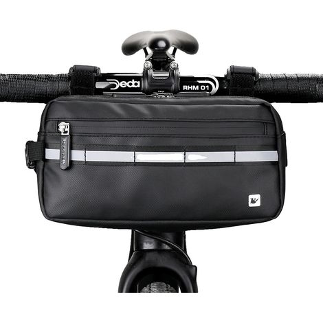 Borsa da manubrio antipioggia per bicicletta con sistema di fissaggio versatile, nera (1/2)