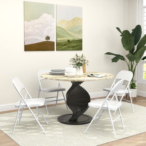Ensemble de 4 chaises pliantes blanches avec coussin, revêtement en similicuir et pieds en acier – idéales pour bureau, réception, salle d’attente (1/4)