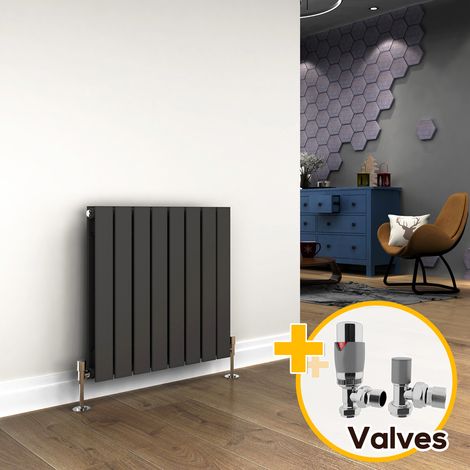 ELEGANT 600 x 600 mm Anthracite Horizontal Column Designer Radiator Double Flat Panel Radiator Heater + Chrome Thermostatic Radiator Valves (1/5)