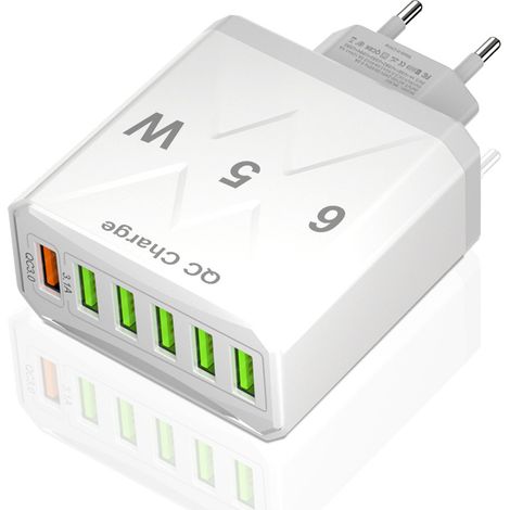 Chargeur de téléphone portable standard coréen à charge rapide de 65 W avec adaptateur de charge rapide multiport USB à 6 por(L45) (1/5)