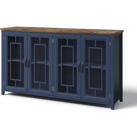GagaBuffet cuisine 160 cm portes vitrées MDF bleu (1/5)