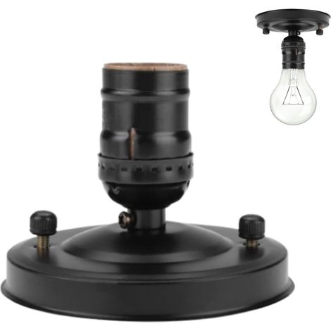 Douille de plafonnier E26 E27, Base de Support de lumière Murale Fer Pendentif Industriel Support de Base d'ampoule Ensemble décoratif Pendentif Ampoule Douille de Lampe(Le Noir) (1/5)