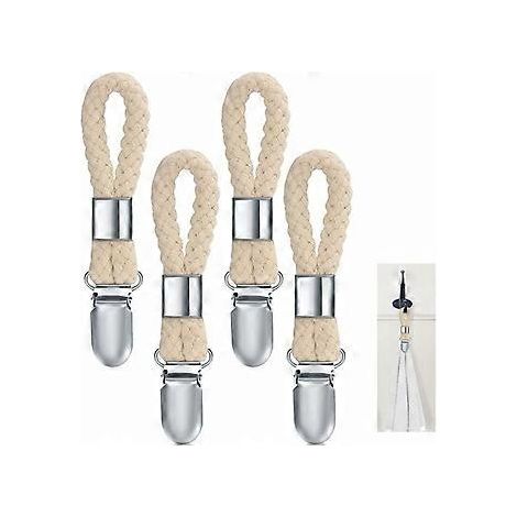 Handtuchhaken – 10 Geschirrtuchhaken – Handtuchclips – Eisen und Baumwollseil – beige und silber – 2,3 x 11,5 cm – zum Aufhängen von Geschirrtüchern, Strandtüchern usw.