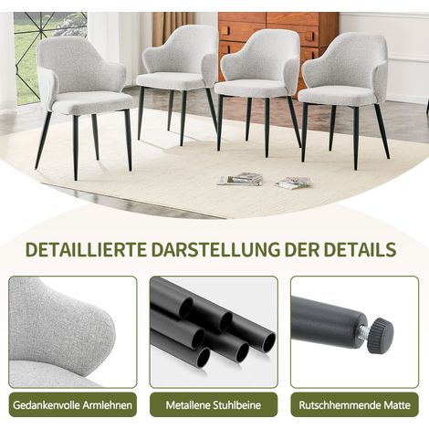 Set de 2 chaises de salle à manger gris clair, hauteur 83 cm, pieds en métal croisés renforcés, dossier large enveloppant, idéal cuisine et repas. (1/5)