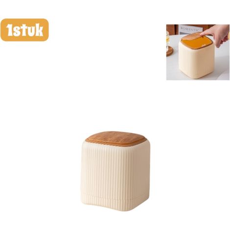 Mini poubelle de bureau et de cuisine à double compartiment avec intérieur et extérieur style bois et couvercle à ouverture par pression couleur jaune (1/5)