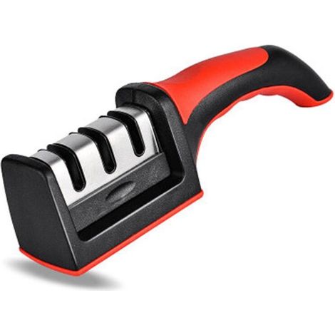 Easy Sharp 3-Stage Knife Sharpener - For Kitchen Knives - Professional Results/Ergonomic Design - Ceramic/Tungsten Carbide/Diamond Stone - Black/Chrome Finish